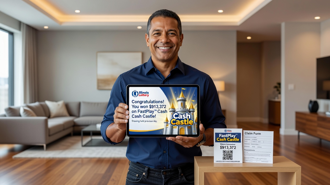 Digital lottery ticket confirmation screen for Illinois iLottery FastPlay Cash Castle win